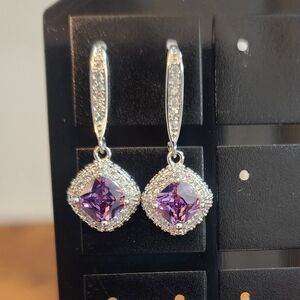 Elegant Purple and Silver TearDrop Earrings, Suitable For Women Any Occasion.